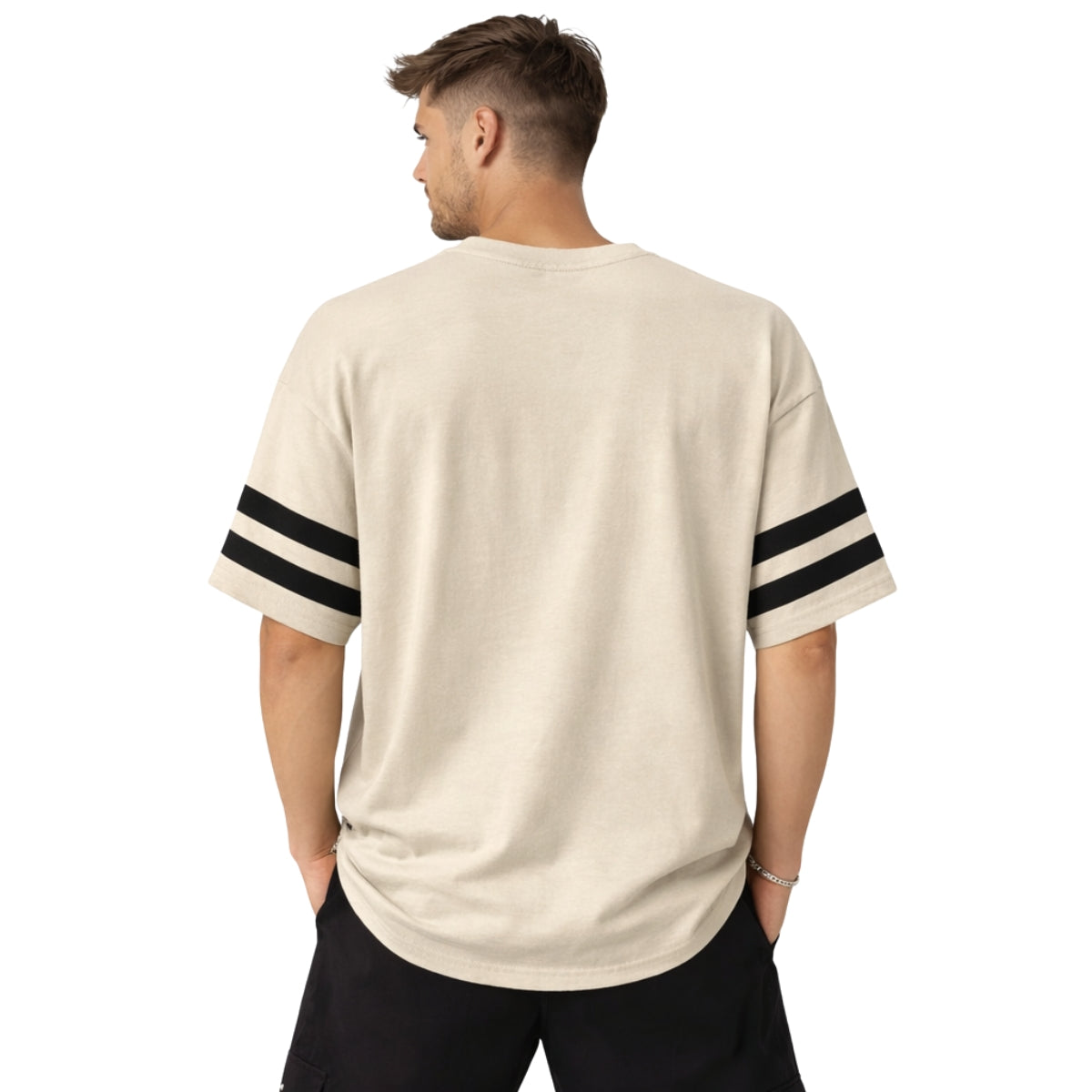 Unisex Oversized Graphic Printed Drop Shoulder T-Shirt - Beige