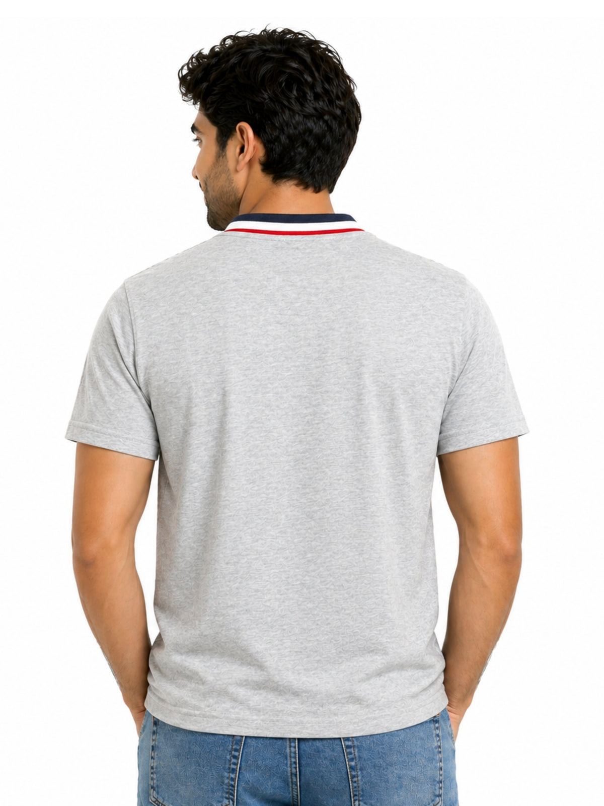 Men’s Signature Embroidered Contrast Neck Henley T-Shirt – Hyder Gray