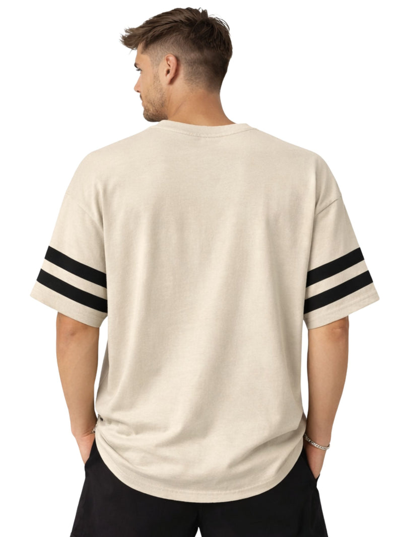 Unisex Oversized Graphic Printed Drop Shoulder T-Shirt - Beige