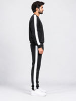 Men's Contrast Stripe Polyester Co-Ord Set – Black & White