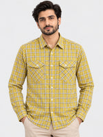 Men's Checkered Summers Casual Shirt - Leaf Yellow