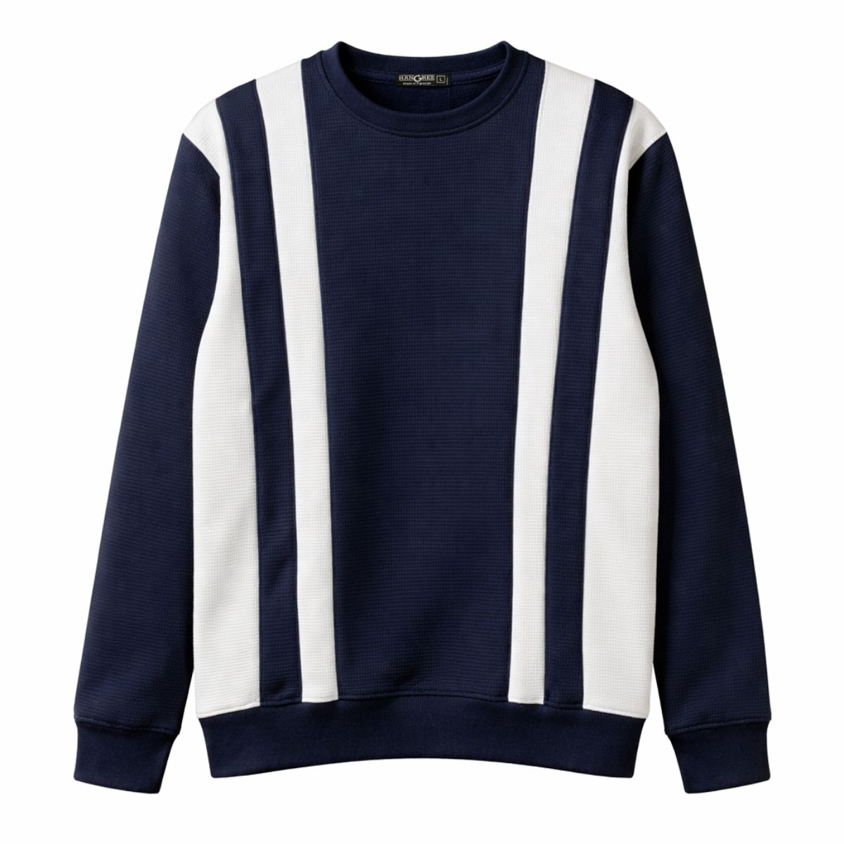 HG Cut & Sew Color-Block Crewneck Polyester Fleece Sweat Shirt – Navy