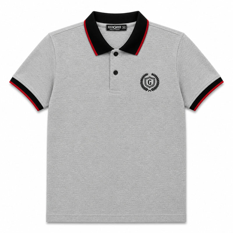 Mens’ Signature Embroidered Contrast Collar Polo Shirt – Light Gray