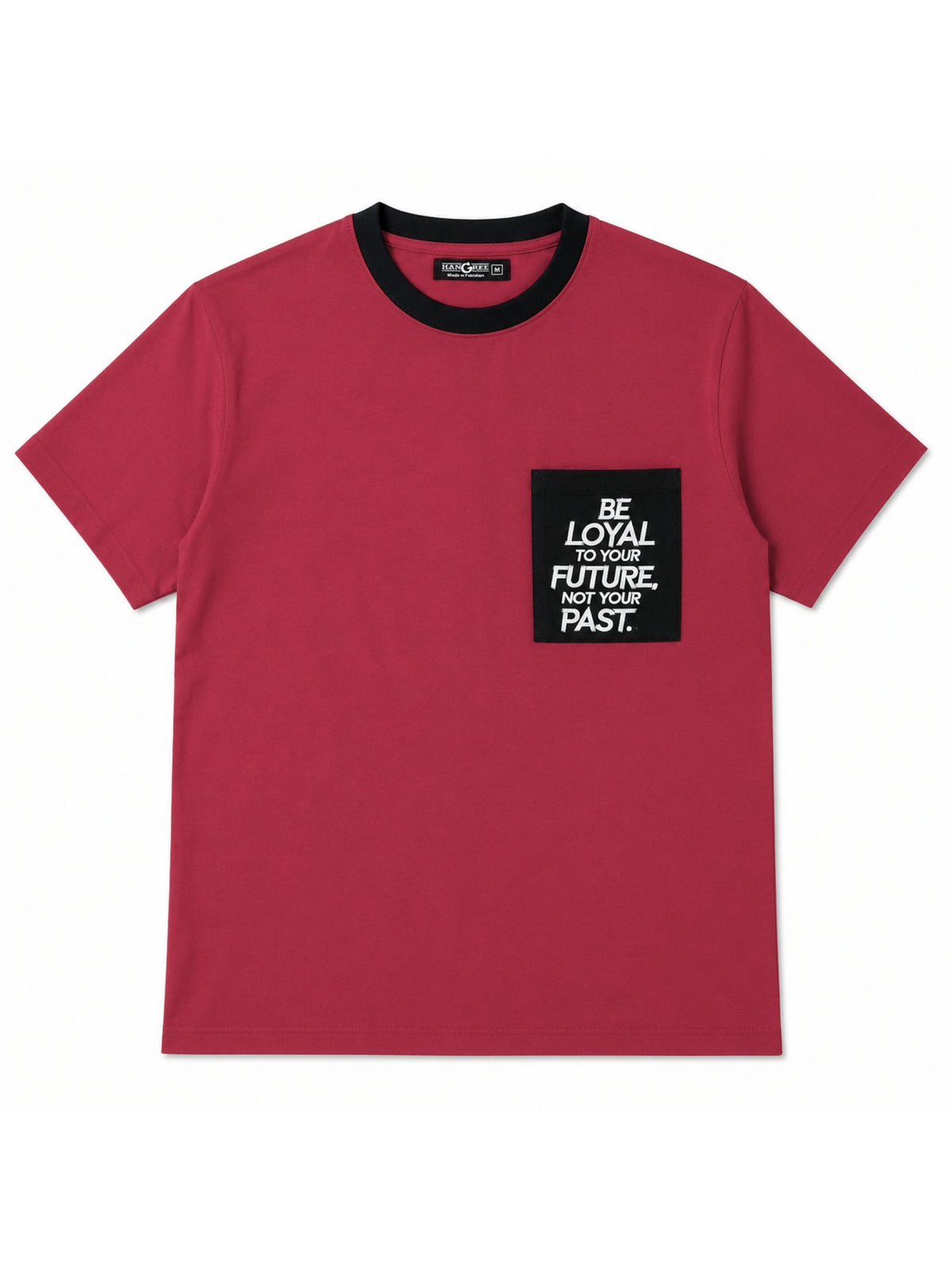 Men's Round Neck Contrast Printed Pocket Tee Shirt - Red