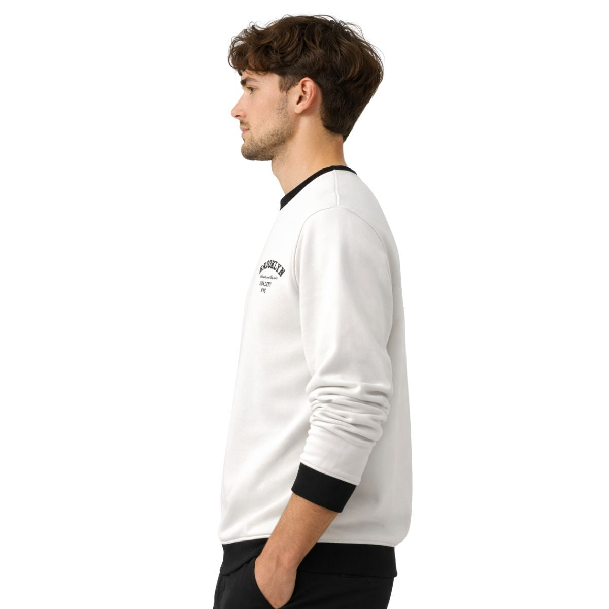 HG "BROOKLYN" Printed Plain Fleece Sweat Shirt - White
