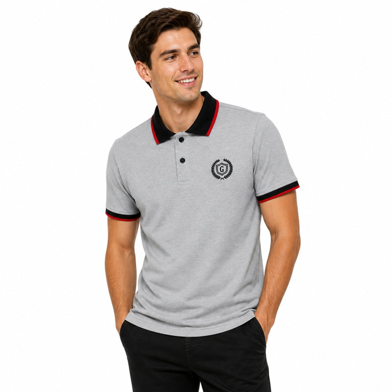 Mens’ Signature Embroidered Contrast Collar Polo Shirt – Light Gray