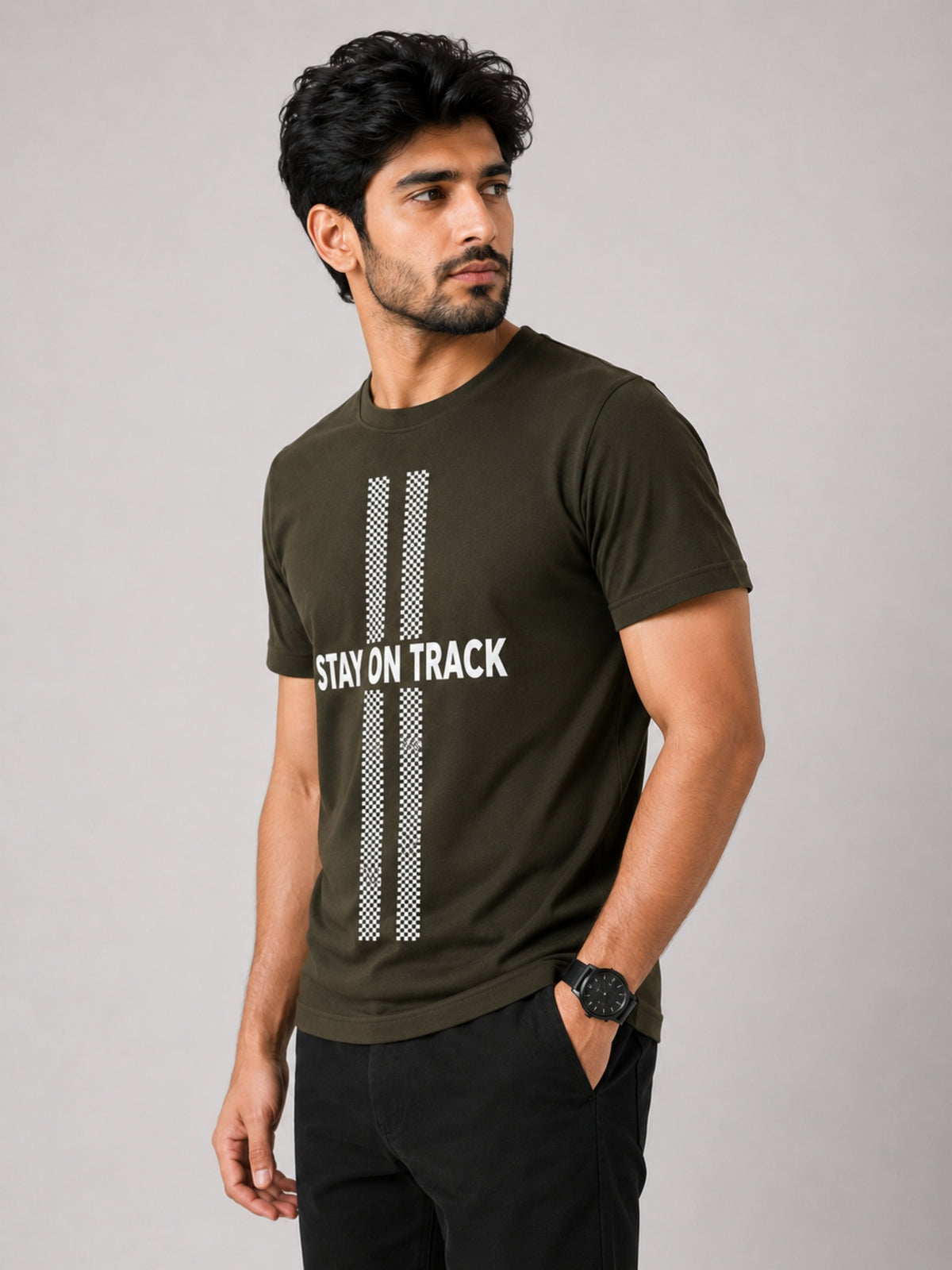 HG "STAY ON TRACK" Printed Tee Shirt - Woodrush
