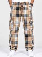 Men Cargo Casual Check Trouser - Beige