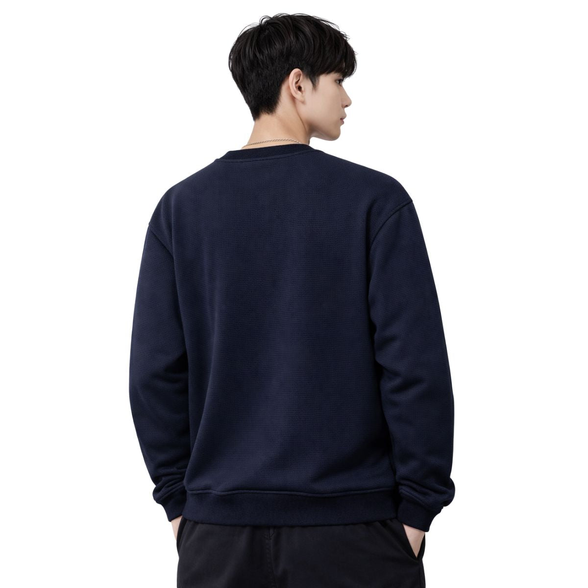 HG Cut & Sew Color-Block Crewneck Polyester Fleece Sweat Shirt – Navy