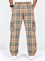 Men Cargo Casual Check Trouser - Beige