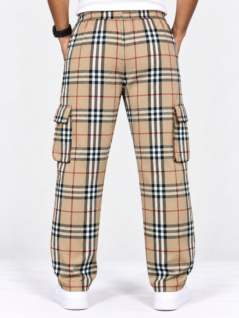 Men Cargo Casual Check Trouser - Beige
