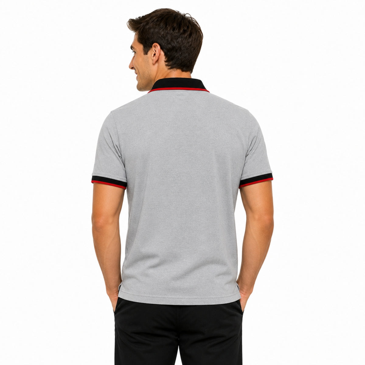 Mens’ Signature Embroidered Contrast Collar Polo Shirt – Light Gray