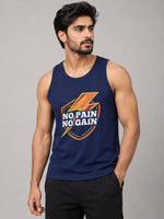 HG "NO PAIN NO GAIN" Printed Stylish Vest For Men's - Light Navy
