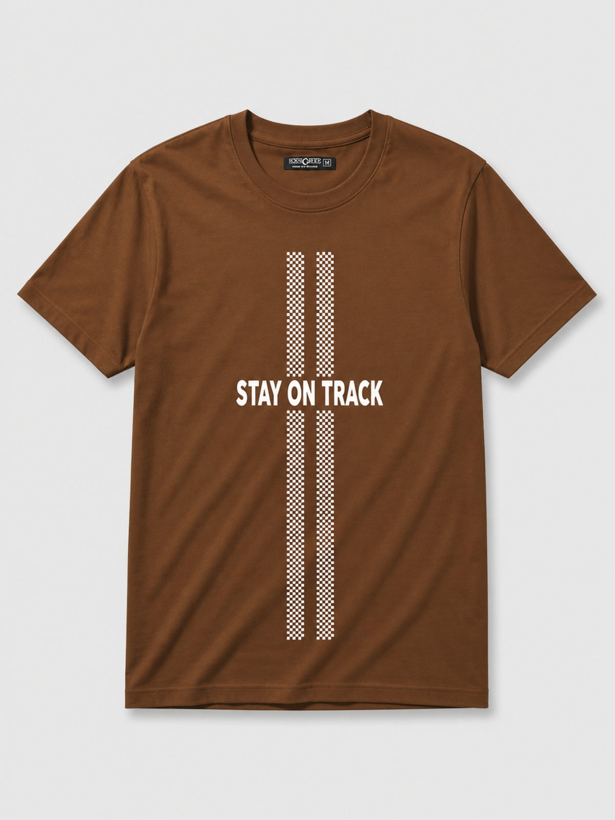 HG "STAY ON TRACK" Printed Tee Shirt - Tan Brown