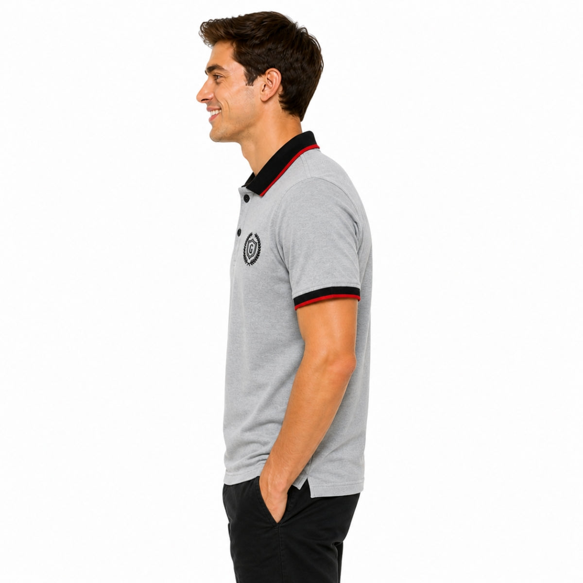 Mens’ Signature Embroidered Contrast Collar Polo Shirt – Light Gray
