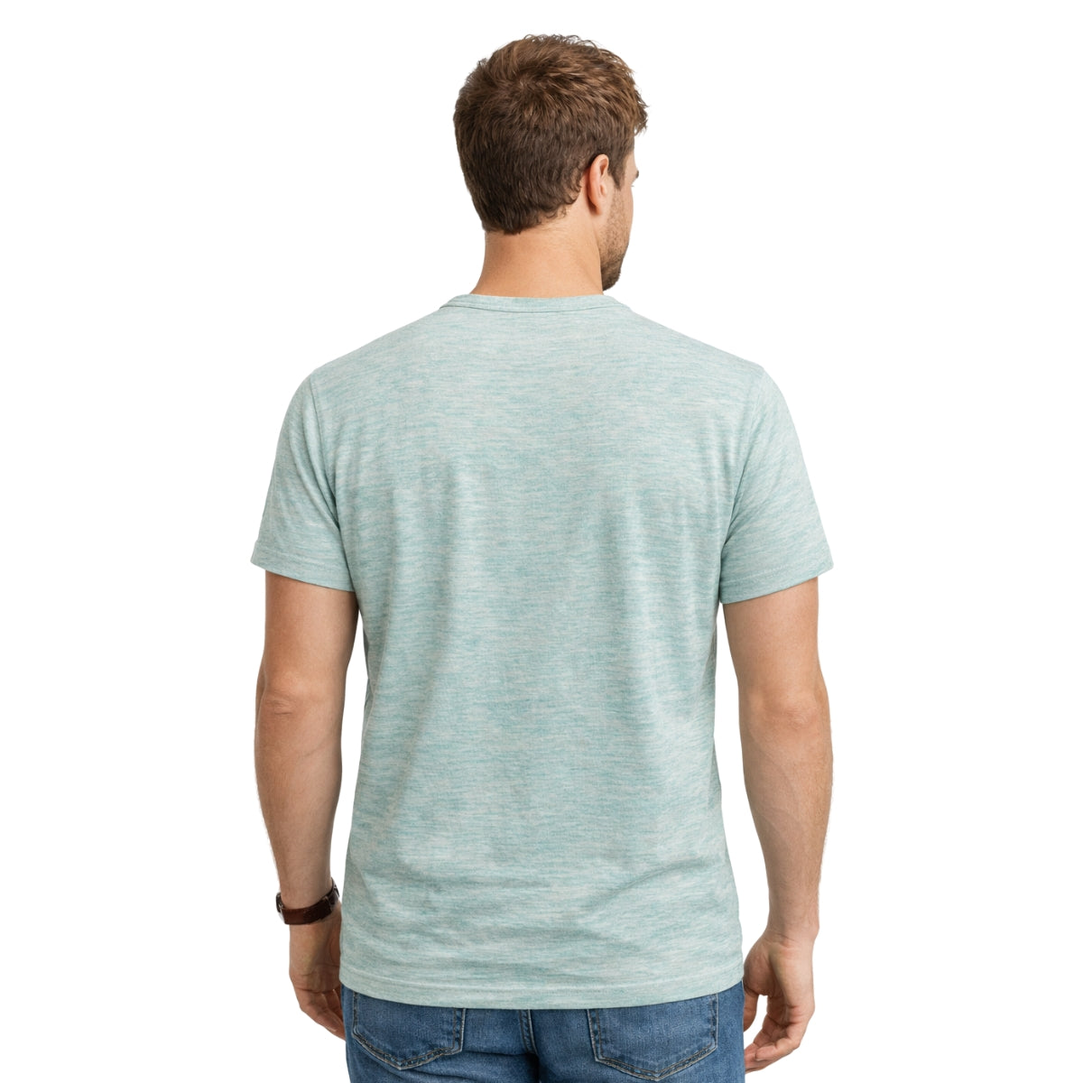 HG Signature Embroidered Henley Tee - Melange Sea Green