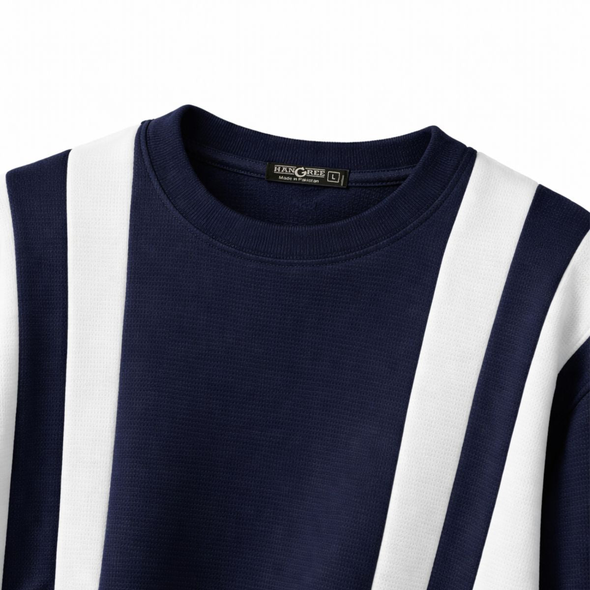 HG Cut & Sew Color-Block Crewneck Polyester Fleece Sweat Shirt – Navy