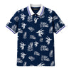 Men's Tropical Leaf Print Piqué Cotton Polo Shirt - Navy Blue