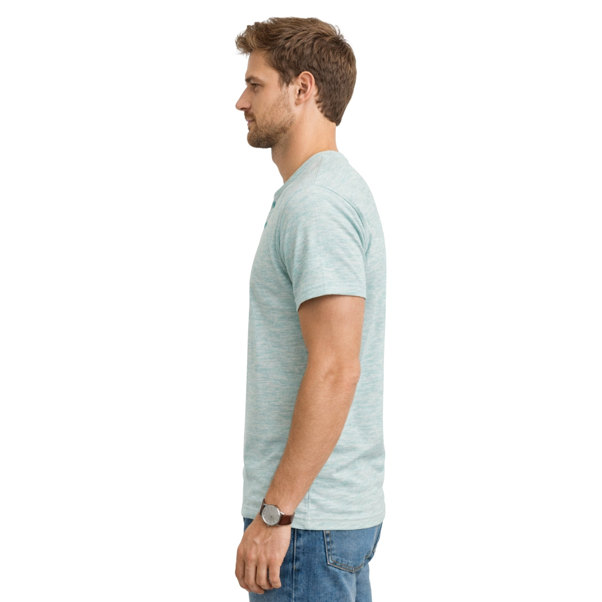 HG Signature Embroidered Henley Tee - Melange Sea Green
