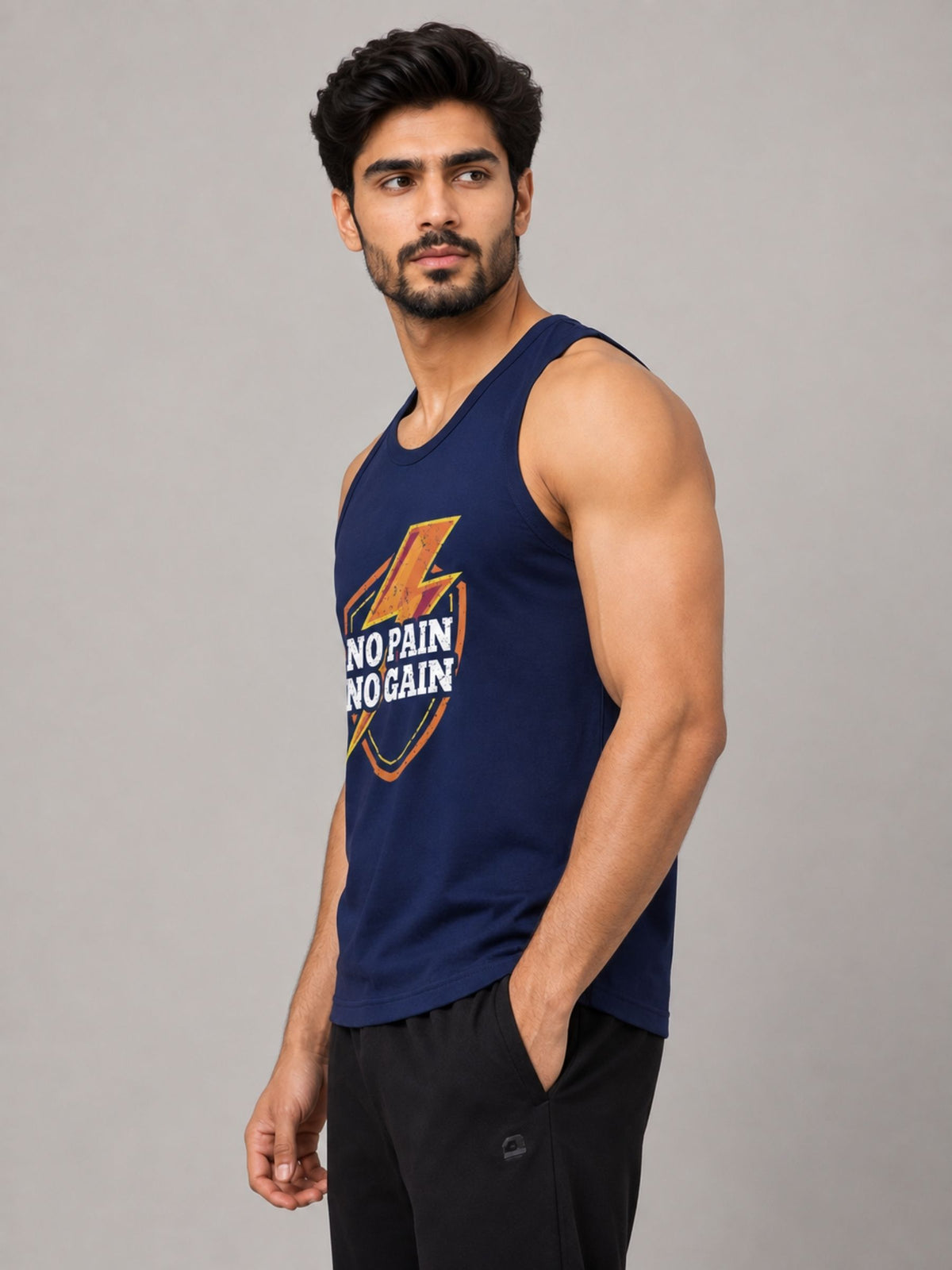 HG "NO PAIN NO GAIN" Printed Stylish Vest For Men's - Light Navy