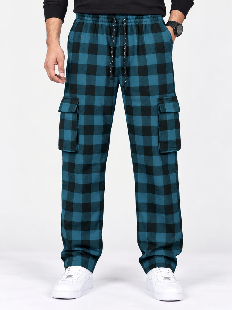 Men Cargo Casual Check Trouser - Blue Box