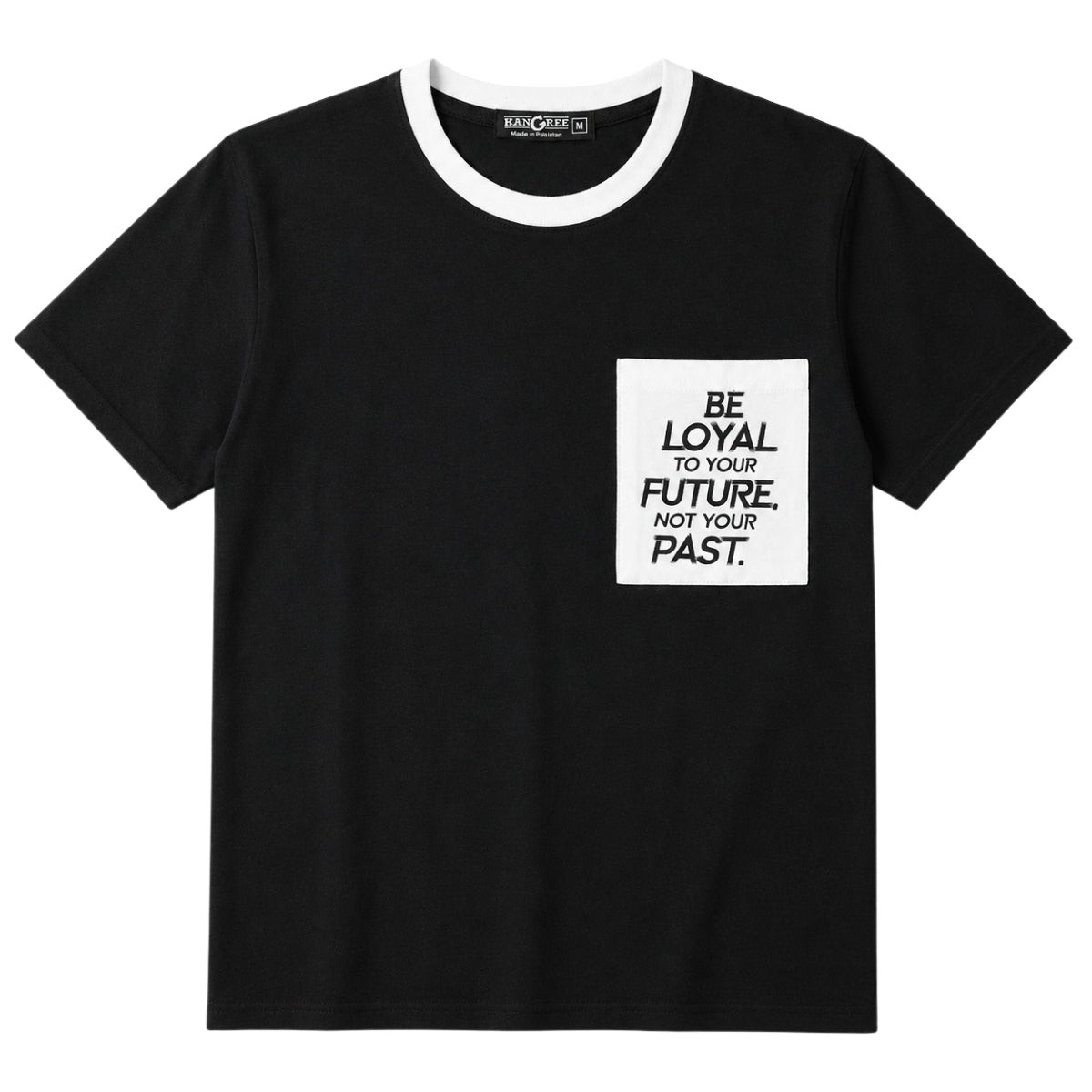 Men's Round Neck Contrast Printed Pocket Tee Shirt - Black