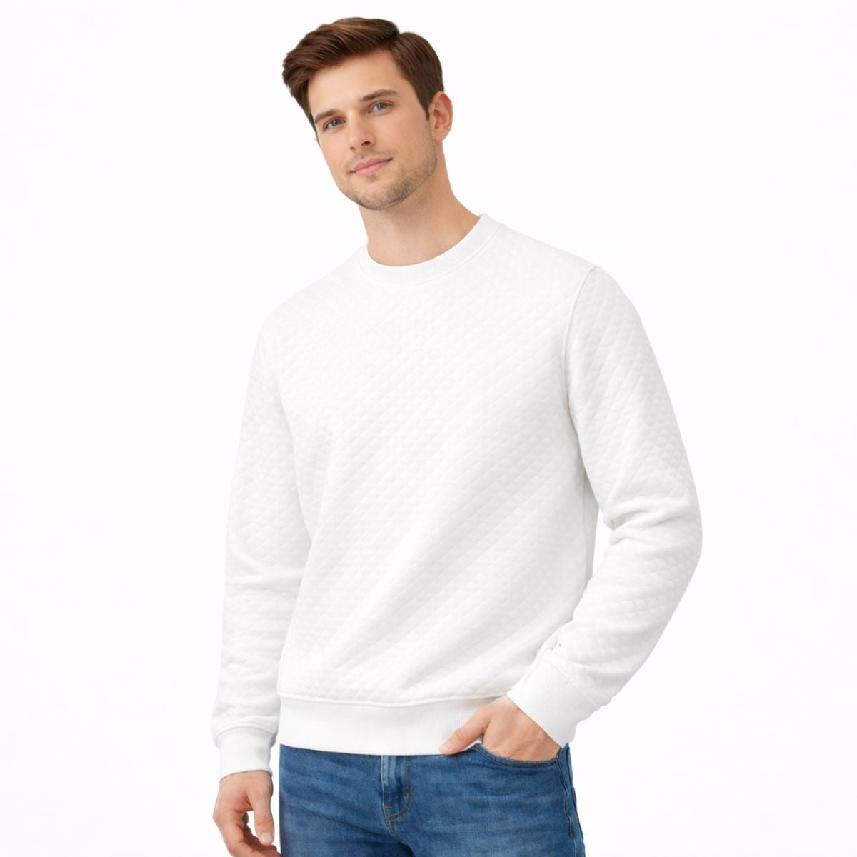 HG Premium Quilted Crew Neck Sweatshirt for Men – Super White