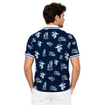 Men's Tropical Leaf Print Piqué Cotton Polo Shirt - Navy Blue