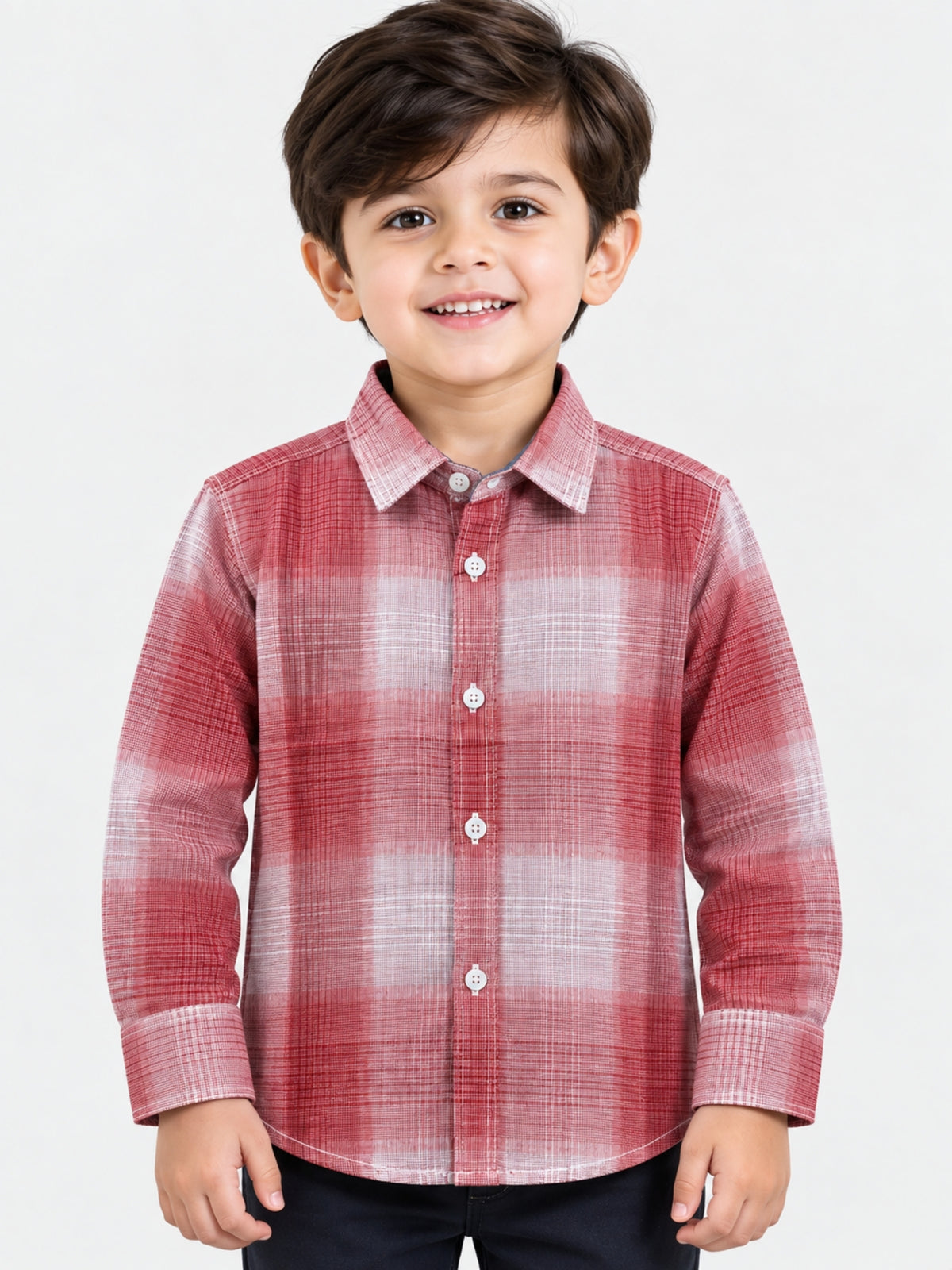 Boy's Red & White Checkered Full Sleeves Casual Shirt