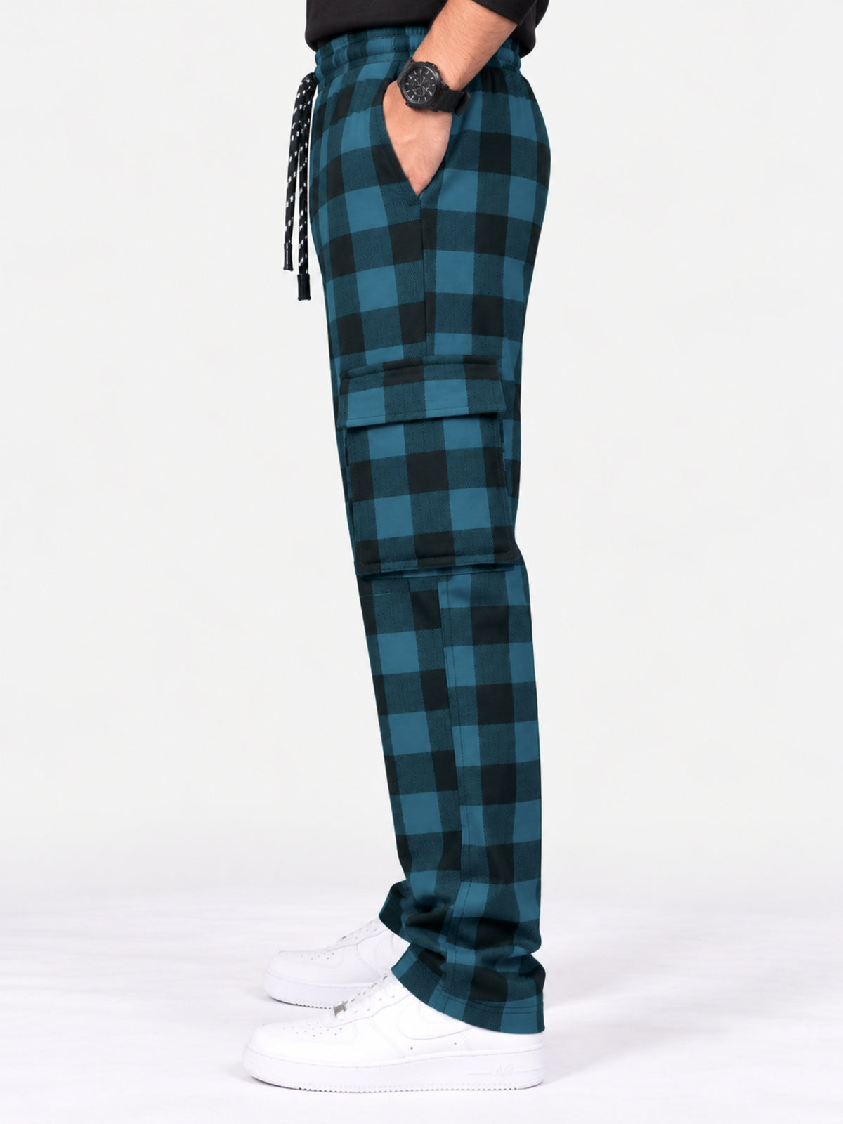 Men Cargo Casual Check Trouser - Blue Box