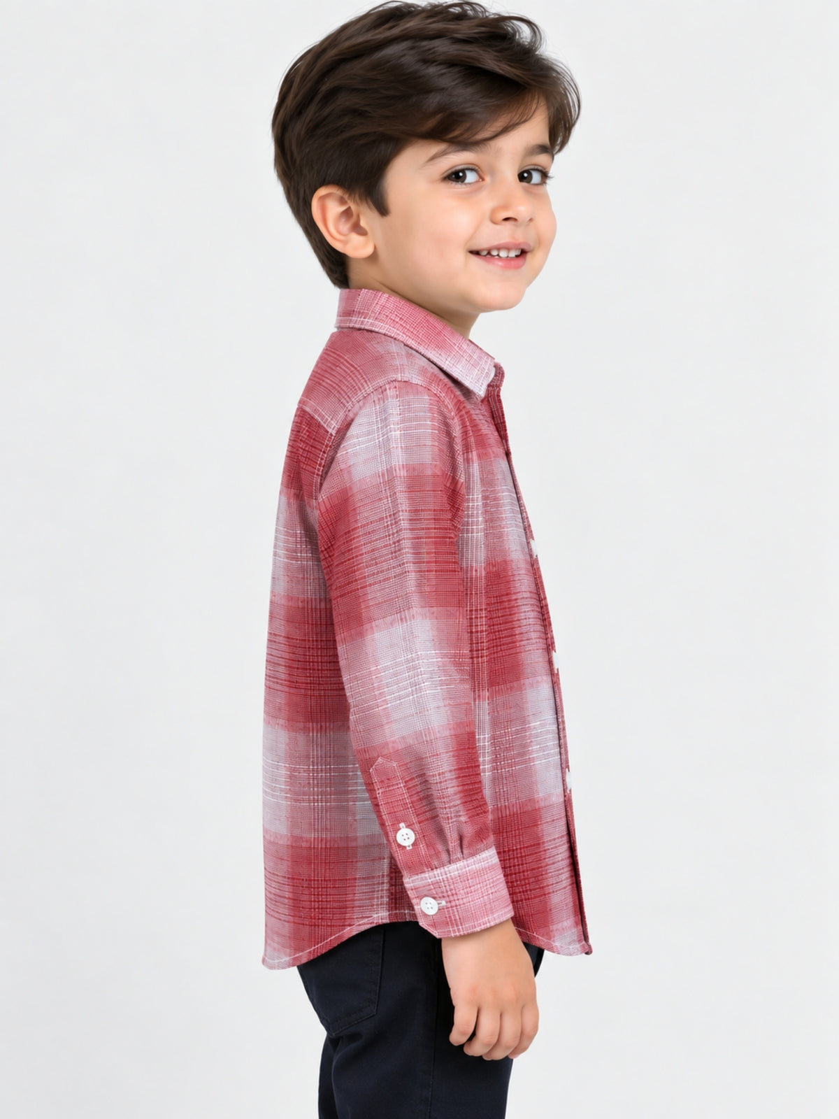 Boy's Red & White Checkered Full Sleeves Casual Shirt