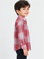 Boy's Red & White Checkered Full Sleeves Casual Shirt