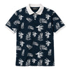 Men's Tropical Leaf Print Piqué Cotton Polo Shirt - Black Navy
