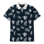 Men's Tropical Leaf Print Piqué Cotton Polo Shirt - Black Navy