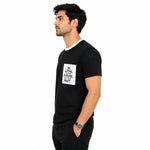 Men's Round Neck Contrast Printed Pocket Tee Shirt - Black
