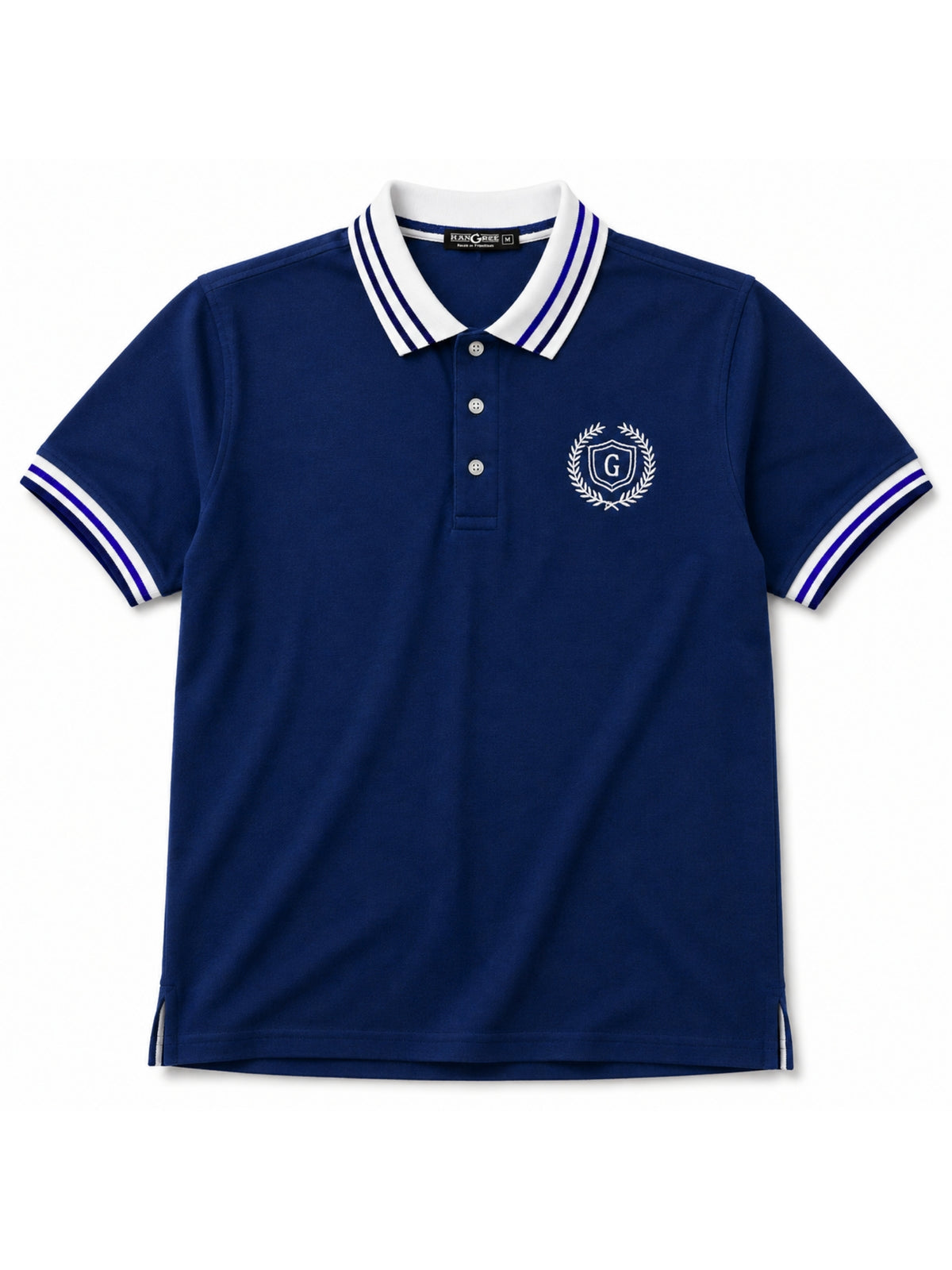 Mens’ Signature Embroidered Contrast Collar Polo Shirt – Navy Blue