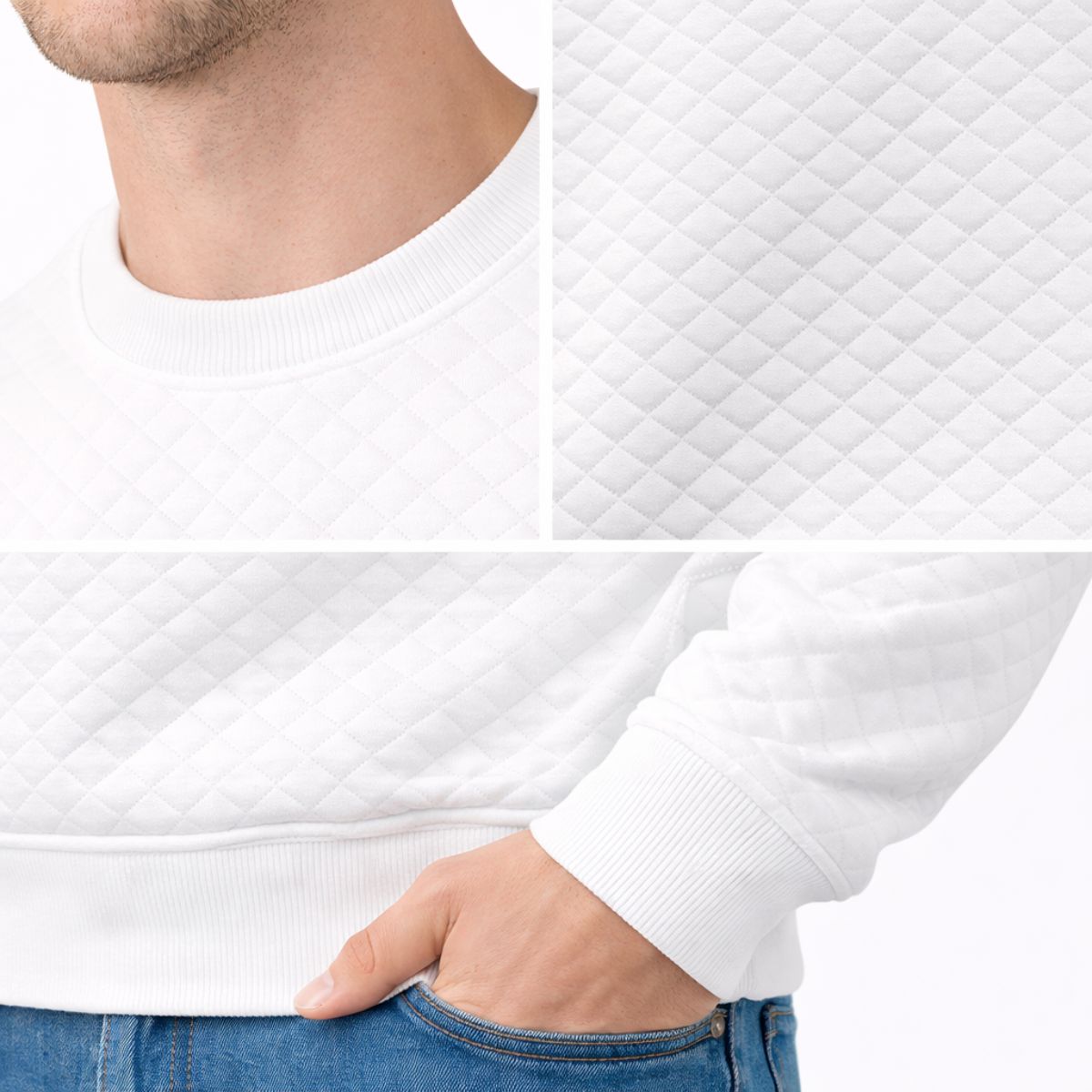 HG Premium Quilted Crew Neck Sweatshirt for Men – Super White