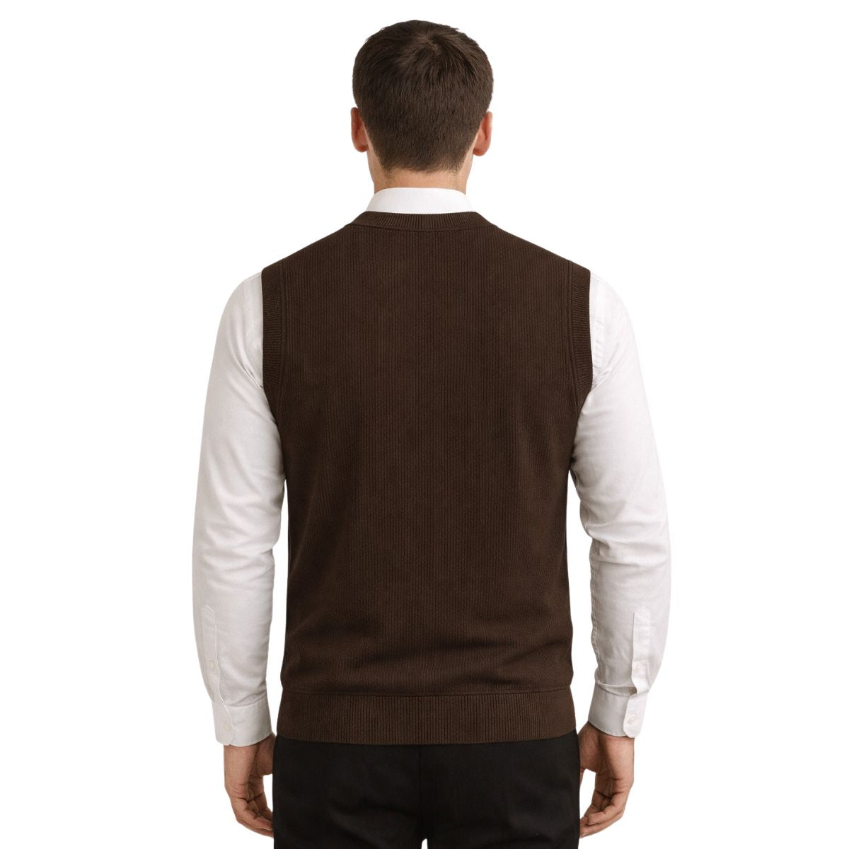 HG Men's Ribbed V-Neck Sleeveless Sweater - Choclate Brown