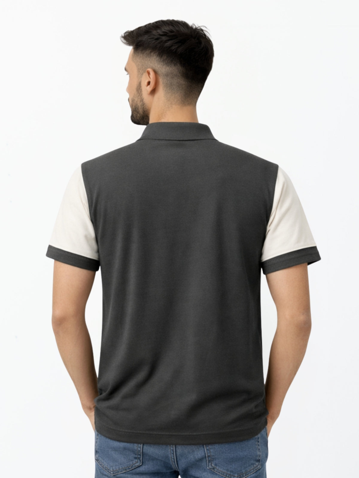 Men's Signature Emb Luxury Panel Polo - White & Dark Gray