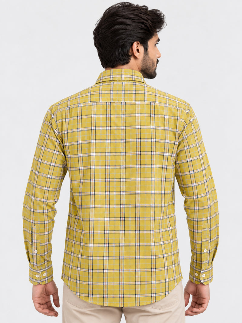 Men's Checkered Summers Casual Shirt - Leaf Yellow
