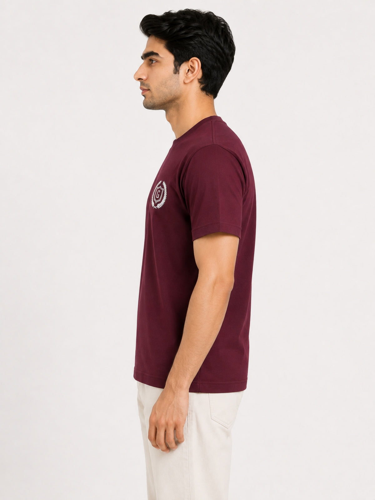 Men's Signature Emb. Round Neck Tee Shirt - Maroon