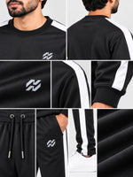 Men's Contrast Stripe Polyester Co-Ord Set – Black & White