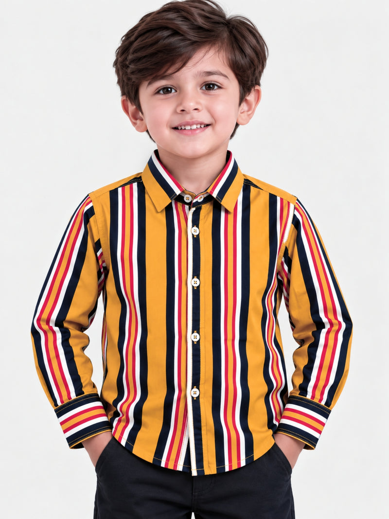 Boy's Vertical Multi Lining Full Sleeves Casual Shirt