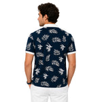 Men's Tropical Leaf Print Piqué Cotton Polo Shirt - Black Navy