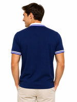 Mens’ Signature Embroidered Contrast Collar Polo Shirt – Navy Blue