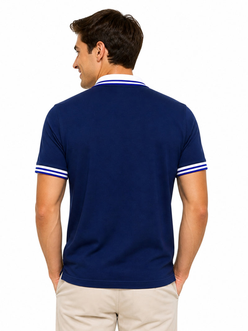 Mens’ Signature Embroidered Contrast Collar Polo Shirt – Navy Blue