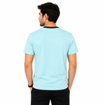 Men's Round Neck Contrast Printed Pocket Tee Shirt - Sky Blue