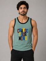 HG "CHANGE YOUR MIND" Printed Cotton Vest For Men's - Turquoise Green