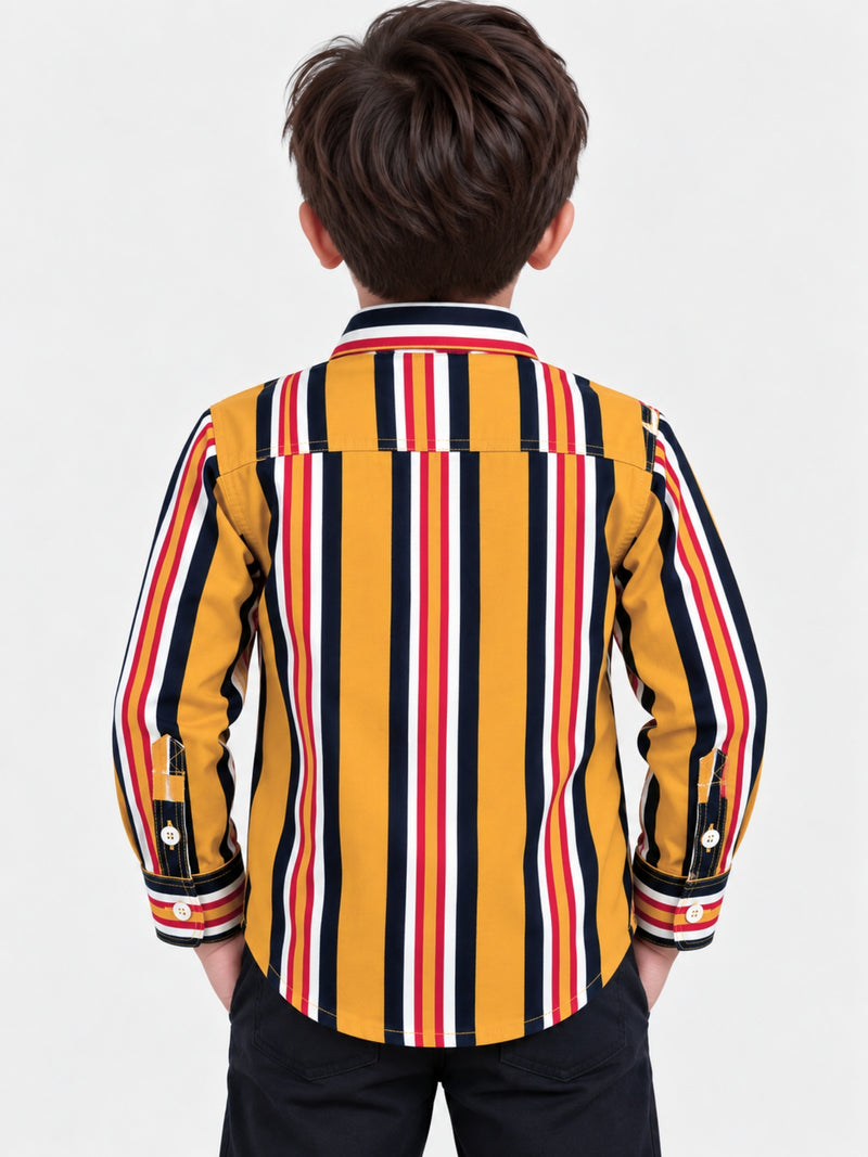 Boy's Vertical Multi Lining Full Sleeves Casual Shirt