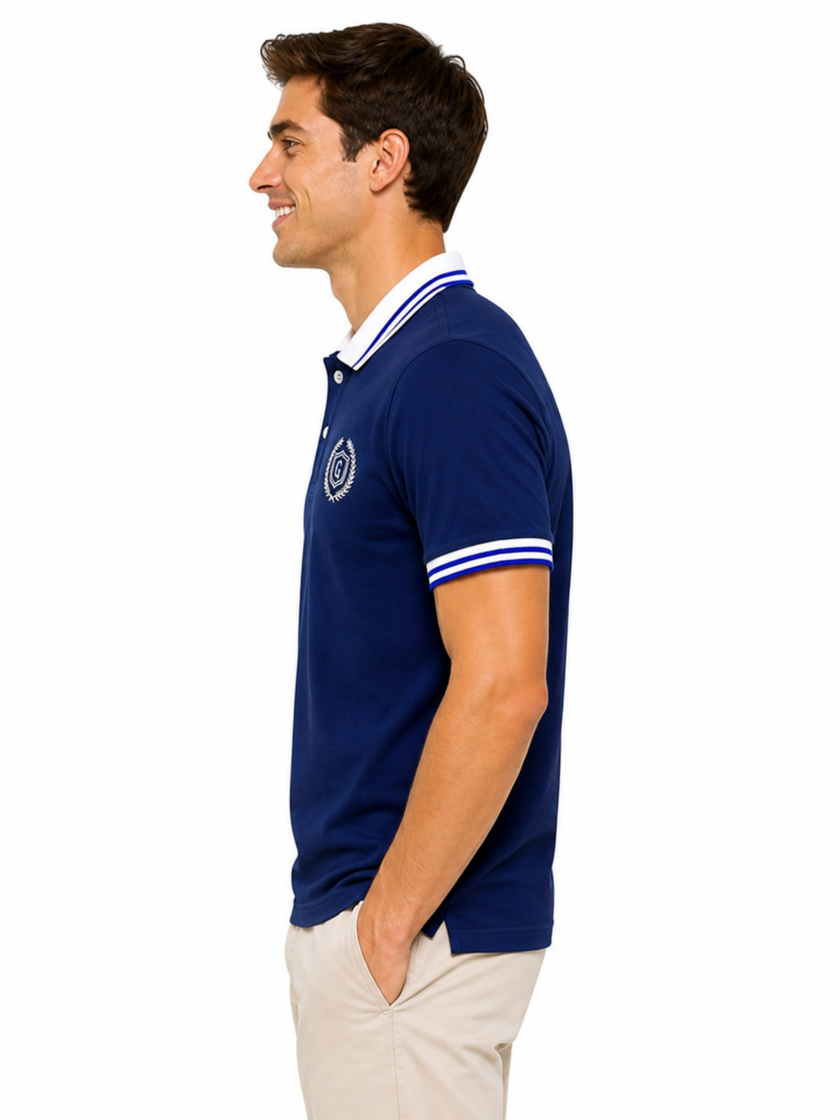 Mens’ Signature Embroidered Contrast Collar Polo Shirt – Navy Blue